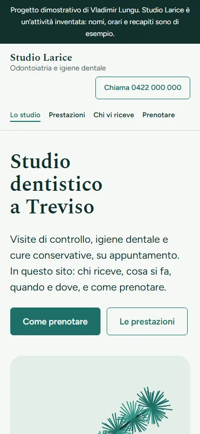 The Studio Larice home page seen on a phone